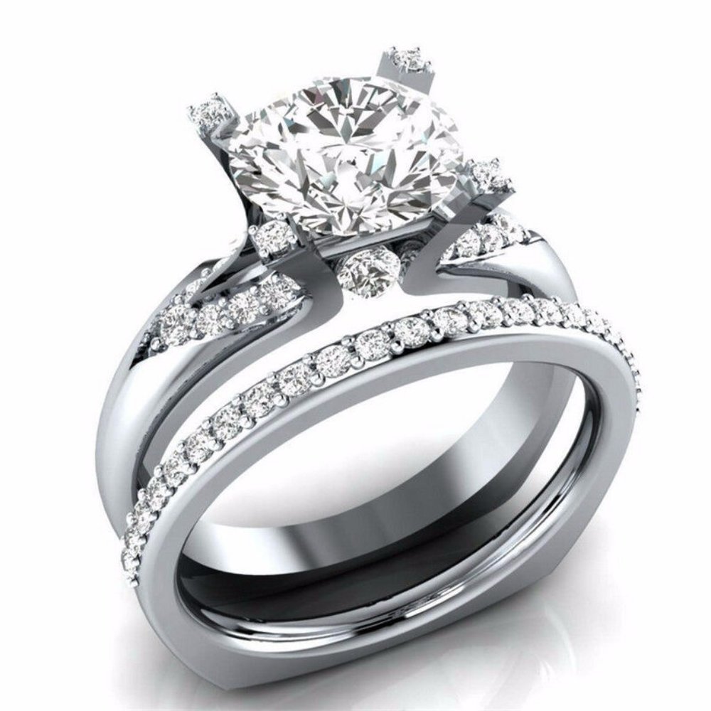 Elegant 925 Silver Round Cut White Sapphire Ring - Picture 1 of 5